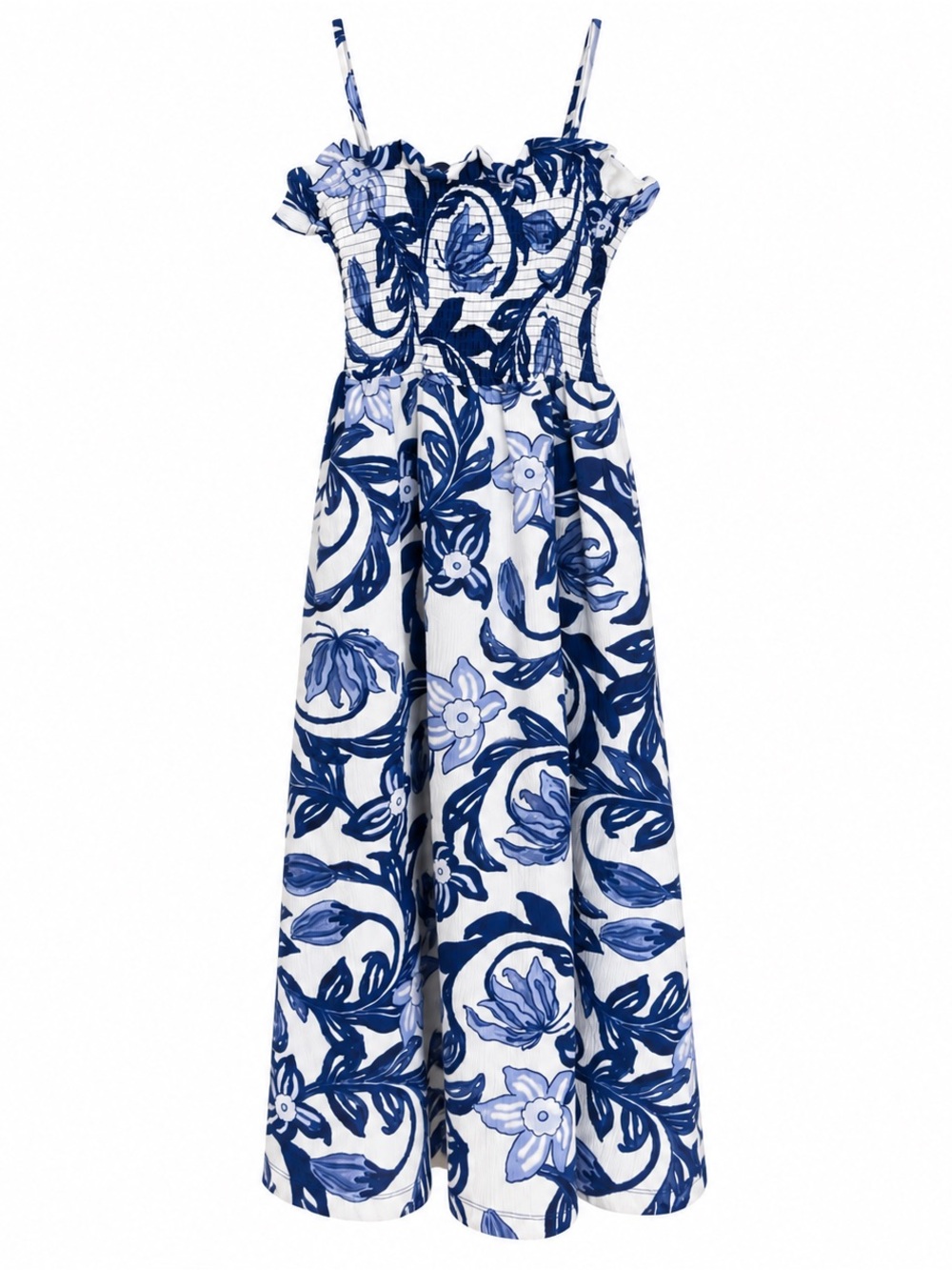 H&M Blue and White Floral Midi Dress